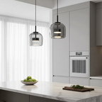 Smoke Grey Glass Pendant Light, Modern Minimalist Hanging Lamp, Warm Light, 7.1in or 9.1in, 230V