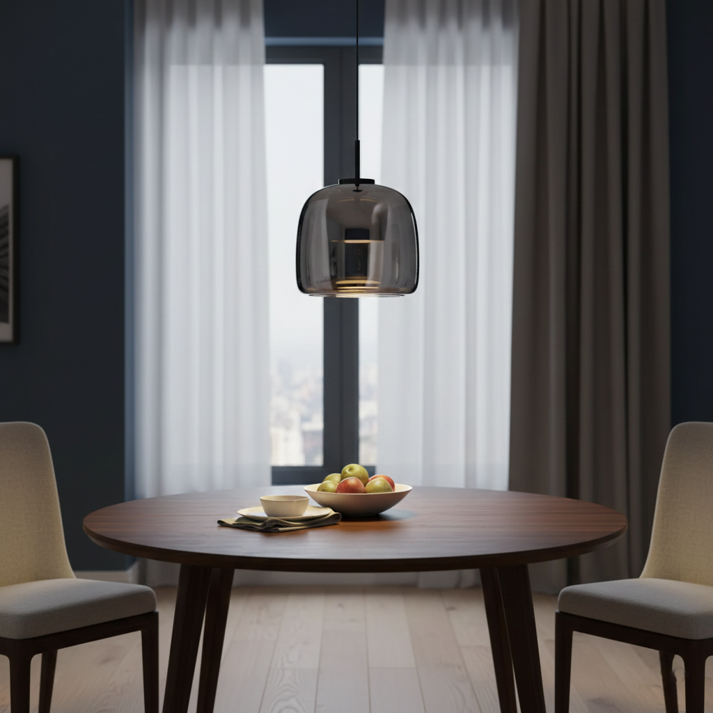 Smoke Grey Glass Pendant Light, Modern Minimalist Hanging Lamp, Warm Light, 7.1in or 9.1in, 230V