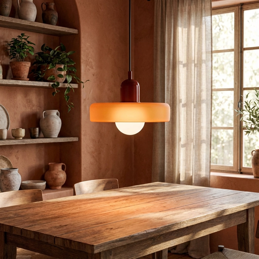 Nordic Glass Pendant Light, Orange Shade, LED Light Source, 10W, 230v