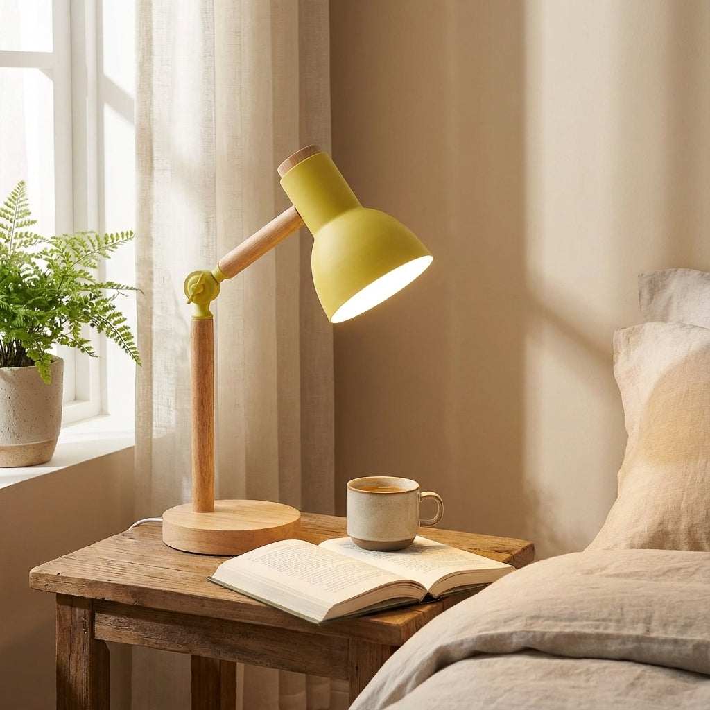 Nordic Wooden LED Table Lamp, Adjustable Head, Warm White Light, 15in, 5W, 230V