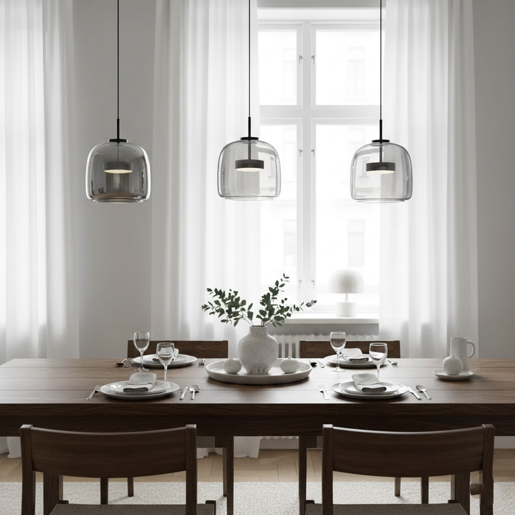 Smoke Grey Glass Pendant Light, Modern Minimalist Hanging Lamp, Warm Light, 7.1in or 9.1in, 230V